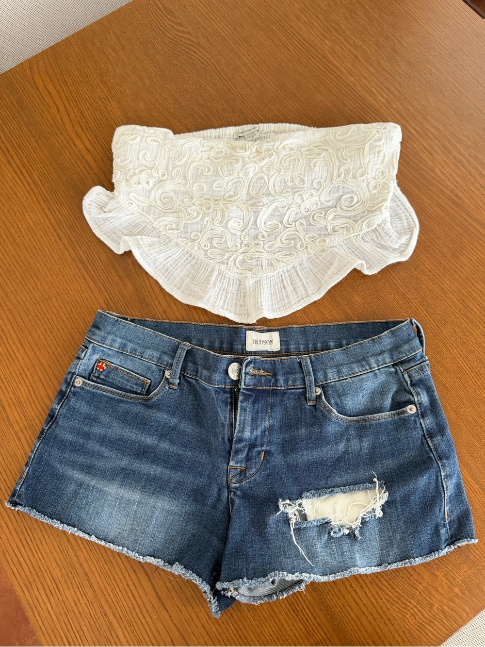 American Eagle - White Embroidered Ruffle Cropped Tube Top - Size S